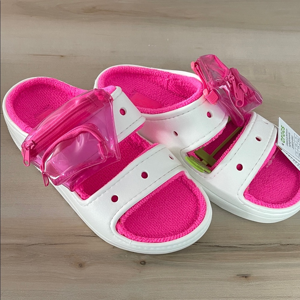 CROCS New Pink and White Sandals with Pouch